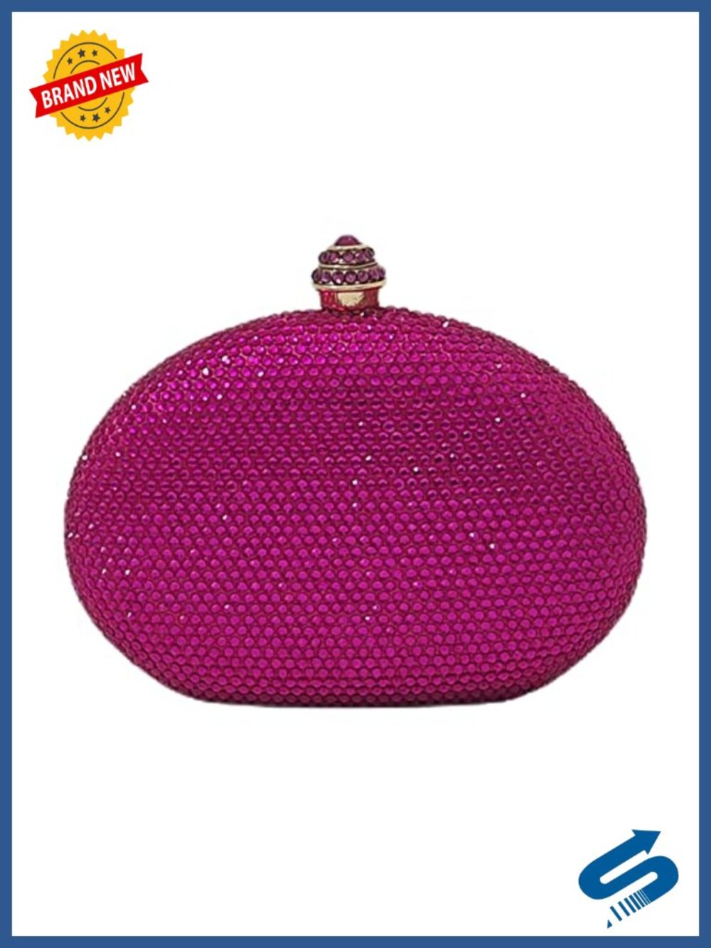 Rhinestone Egg Shape Crystal Clutch Evening Bag with Chain Strap